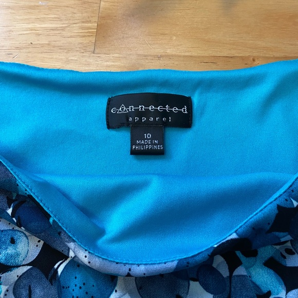 Connected Apparel Cap Sleeve Mock Wrap Dress blue dots - Picture 5 of 16